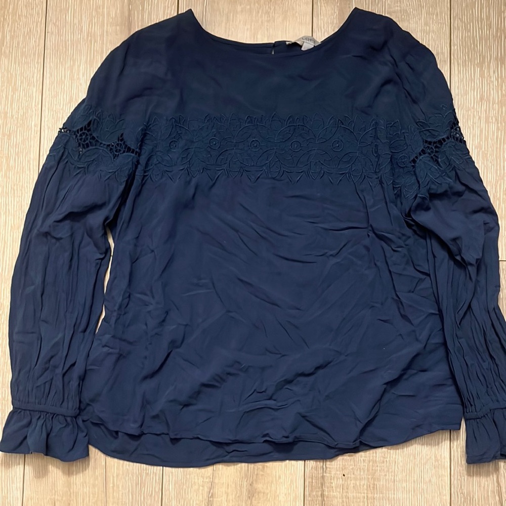 LOFT Navy Blue Blouse with Floral Details